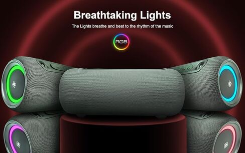 Fisher Bluetooth Wireless Portable Speaker 26W PEAK Power Boombox w HD Sound & Lights, IPX5 Water Resistant, Strap Handle, 7H Playtime, TWS Pairing, BT 5.3, Built-in Mic and Hands-Free Calling|Outdoor in Kuwait