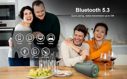 Fisher Bluetooth Wireless Portable Speaker 26W PEAK Power Boombox w HD Sound & Lights, IPX5 Water Resistant, Strap Handle, 7H Playtime, TWS Pairing, BT 5.3, Built-in Mic and Hands-Free Calling|Outdoor in Kuwait