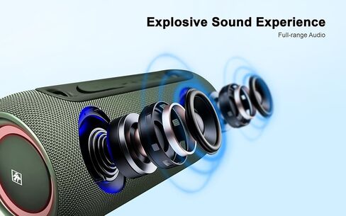 Fisher Bluetooth Wireless Portable Speaker 26W PEAK Power Boombox w HD Sound & Lights, IPX5 Water Resistant, Strap Handle, 7H Playtime, TWS Pairing, BT 5.3, Built-in Mic and Hands-Free Calling|Outdoor in Kuwait