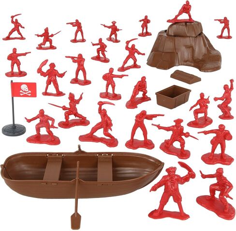 Tim Mee Pirates of Treasure Island - Red 28pc Plastic Toy Figures Boat Chest in Saudi Arabia