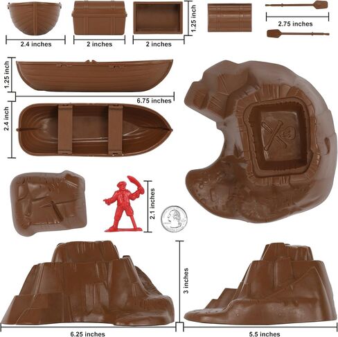 Tim Mee Pirates of Treasure Island - Red 28pc Plastic Toy Figures Boat Chest in Saudi Arabia