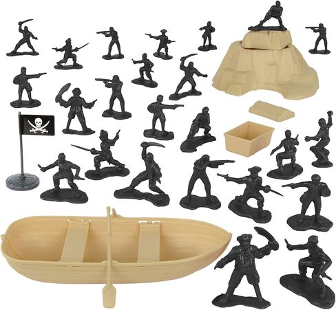 Tim Mee Pirates of Treasure Island - Red 28pc Plastic Toy Figures Boat Chest in Kuwait