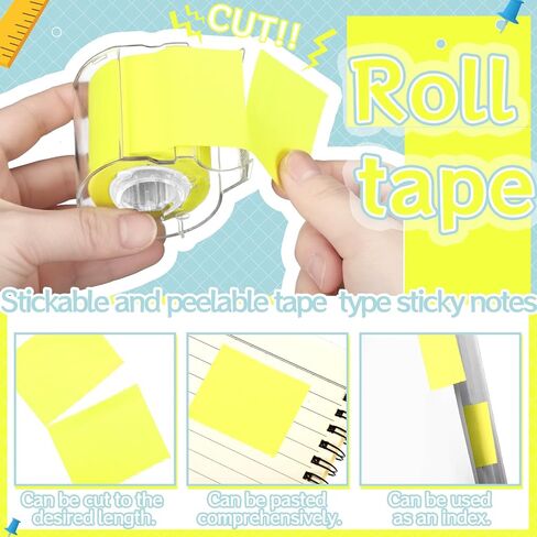 Thenshop 6 Pcs Full Adhesive Roll Sticky Notes with Cutter Width x Length 2 x 315 Inches Self-Stick Notes with Dispenser Memo Roll Tape Ruled Type for Office Home Organization(Neon Yellow) in Saudi Arabia