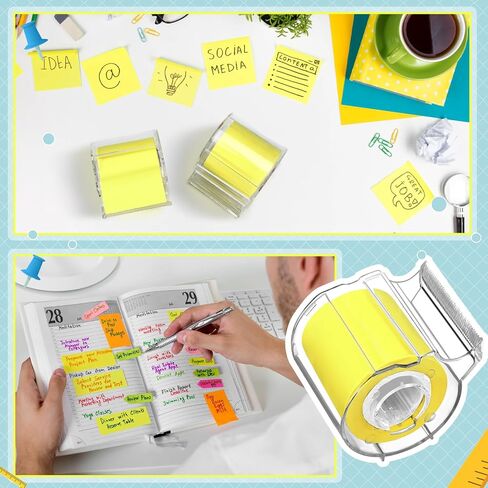 Thenshop 6 Pcs Full Adhesive Roll Sticky Notes with Cutter Width x Length 2 x 315 Inches Self-Stick Notes with Dispenser Memo Roll Tape Ruled Type for Office Home Organization(Neon Yellow) in Saudi Arabia