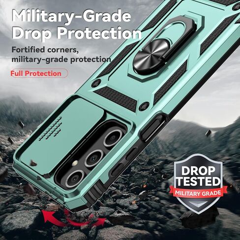 for Samsung Galaxy A16 5G Case with Slide Camera Cover HD Screen Protector [Military Grade 16ft. Drop Tested] Magnetic Ring Holder Kickstand Protective Phone Case for Galaxy A16 5G 2025, Black in Kuwait