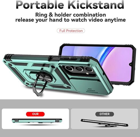 for Samsung Galaxy A16 5G Case with Slide Camera Cover HD Screen Protector [Military Grade 16ft. Drop Tested] Magnetic Ring Holder Kickstand Protective Phone Case for Galaxy A16 5G 2025, Black in Kuwait