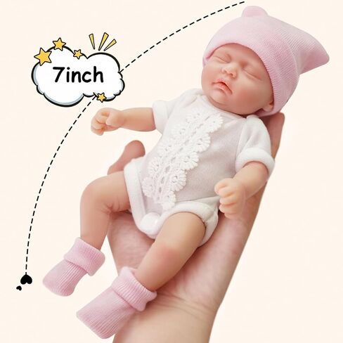 Mire & Mire Reborn Baby Baby Dolls 7 بوصة دمية سيليكون دمى حديثي الولادة واقعية طفل دمى السيليكون الكامل إجهاد الجسم مصنوعة （b） in Kuwait