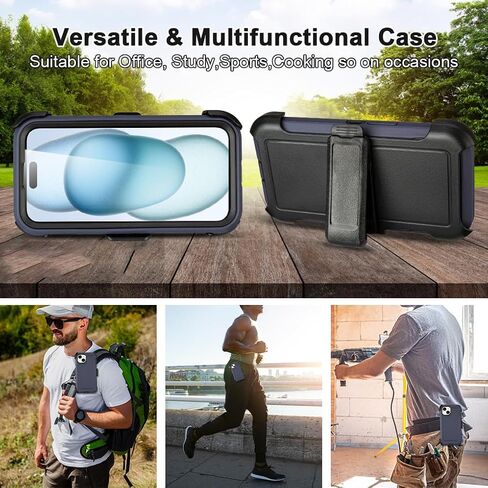 for Black iPhone 16 Plus Case with Belt Clip, for Shockproof iPhone 16 Plus Case Heavy Duty,3 Layers of Sturdy,Anti-Drop,Military-Grade Defender Cover for iPhone 16 Plus Case Black in Kuwait
