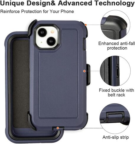 for Black iPhone 16 Plus Case with Belt Clip, for Shockproof iPhone 16 Plus Case Heavy Duty,3 Layers of Sturdy,Anti-Drop,Military-Grade Defender Cover for iPhone 16 Plus Case Black in Kuwait