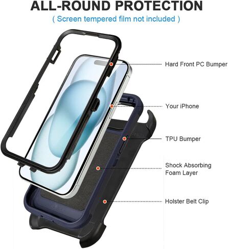 for Black iPhone 16 Plus Case with Belt Clip, for Shockproof iPhone 16 Plus Case Heavy Duty,3 Layers of Sturdy,Anti-Drop,Military-Grade Defender Cover for iPhone 16 Plus Case Black in Kuwait