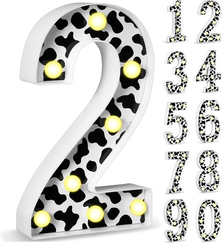 VIHOSE Light Cow Print Numbers Birthday Table Centerpieces Decorations Farm Decorative Light up Number Sign for Cowgirl Animal Cow Themed Party Farm Barn Supplies Decor(Number 2) in Saudi Arabia