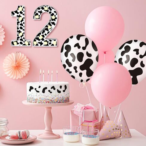 VIHOSE Light Cow Print Numbers Birthday Table Centerpieces Decorations Farm Decorative Light up Number Sign for Cowgirl Animal Cow Themed Party Farm Barn Supplies Decor(Number 2) in Saudi Arabia