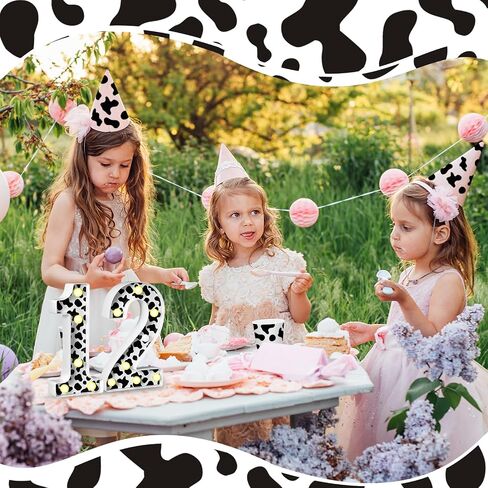 VIHOSE Light Cow Print Numbers Birthday Table Centerpieces Decorations Farm Decorative Light up Number Sign for Cowgirl Animal Cow Themed Party Farm Barn Supplies Decor(Number 2) in Saudi Arabia