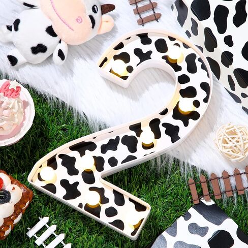 VIHOSE Light Cow Print Numbers Birthday Table Centerpieces Decorations Farm Decorative Light up Number Sign for Cowgirl Animal Cow Themed Party Farm Barn Supplies Decor(Number 2) in Saudi Arabia