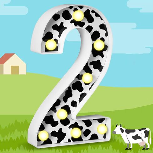 VIHOSE Light Cow Print Numbers Birthday Table Centerpieces Decorations Farm Decorative Light up Number Sign for Cowgirl Animal Cow Themed Party Farm Barn Supplies Decor(Number 2) in Saudi Arabia