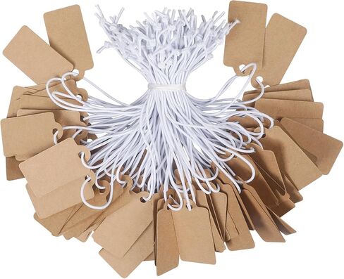 Uniclife 200 Pcs Kraft Price Tags with Elastic String Attached Writable Brown Kraft Paper Tags Hang Tag for Pricing Clothing Jewelry Price Display Labels Blank Merchandise Marking Tag, 1.38" x 0.69" in Saudi Arabia