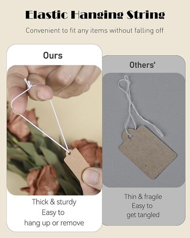 Uniclife 200 Pcs Kraft Price Tags with Elastic String Attached Writable Brown Kraft Paper Tags Hang Tag for Pricing Clothing Jewelry Price Display Labels Blank Merchandise Marking Tag, 1.38" x 0.69" in Saudi Arabia