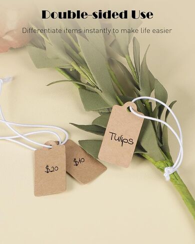 Uniclife 200 Pcs Kraft Price Tags with Elastic String Attached Writable Brown Kraft Paper Tags Hang Tag for Pricing Clothing Jewelry Price Display Labels Blank Merchandise Marking Tag, 1.38" x 0.69" in Saudi Arabia