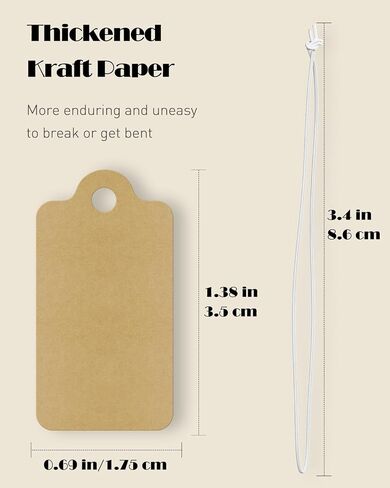 Uniclife 200 Pcs Kraft Price Tags with Elastic String Attached Writable Brown Kraft Paper Tags Hang Tag for Pricing Clothing Jewelry Price Display Labels Blank Merchandise Marking Tag, 1.38" x 0.69" in Saudi Arabia