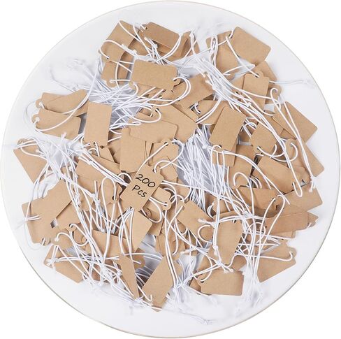 Uniclife 200 Pcs Kraft Price Tags with Elastic String Attached Writable Brown Kraft Paper Tags Hang Tag for Pricing Clothing Jewelry Price Display Labels Blank Merchandise Marking Tag, 1.38" x 0.69" in Saudi Arabia