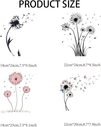 arricraft 4 Pcs Iron on Decals Patches, 4 Sizes Dandelions Iron on Stickers Music Butterflies Transfer Stickers Plastic Washable Patches for DIY Clothes Decor Backpacks Cover in Saudi Arabia