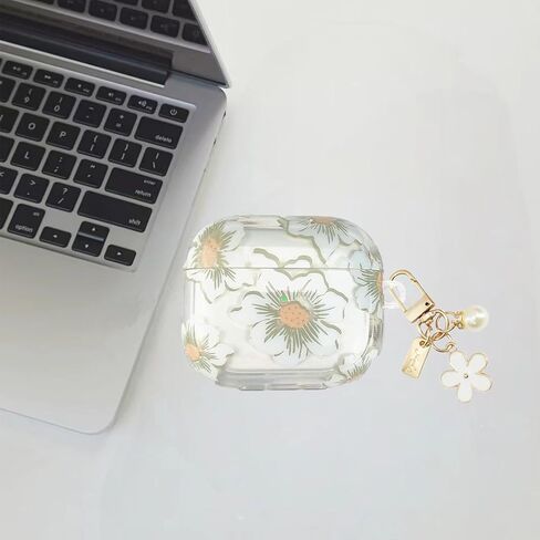 OETKER Compatible Airpods 4 Case for Women Cute, Clear Floral Airpods 4th Generation Case Cover with Flower Keychain, Shockproof Soft Transparent Protective iPods 4 Case for air pods 4 Gen 2024 in Kuwait