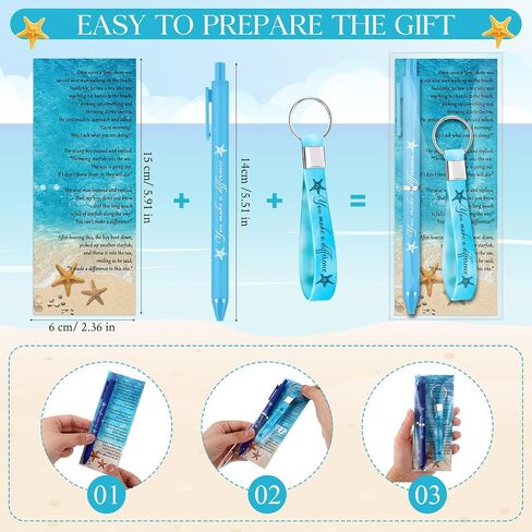 هدايا تقدير قصة Starfish Bulk Make A Varter Point Pens Starfish Silicon Beychains بطاقات تحفيزية ، شكرًا لك هدية للمتطوعين في موظفي زميل في العمل in Kuwait