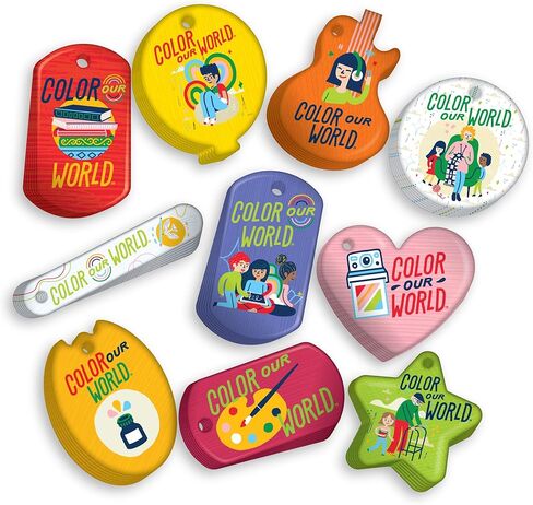 2025 Collaborative Summer Library Program (CSLP) Color Our World Reading Brag Tags Value Pack: 100 Tags (10 per Design) + 25 Hypoallergenic, USA-Made 24" Aluminum Safety Chains in Kuwait