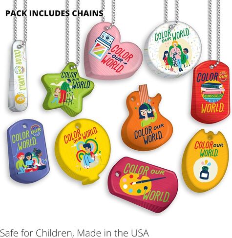 2025 Collaborative Summer Library Program (CSLP) Color Our World Reading Brag Tags Value Pack: 100 Tags (10 per Design) + 25 Hypoallergenic, USA-Made 24" Aluminum Safety Chains in Kuwait