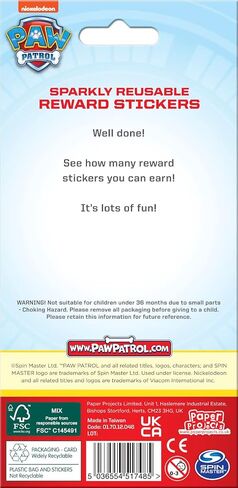01.70.12.046 Paw Patrol Sparkly Reusable Reward Stickers, Blue, 19.5cm x 9.5cm in Saudi Arabia