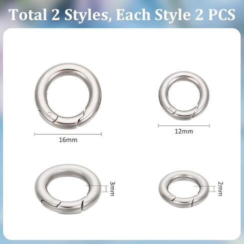 UNICRAFTALE 4 Pcs 2 Sizes Spring Gate Rings Stainless Steel O Rings 12mm/16mm Spring Clasp Connector Round Keyring Buckle Metal Trigger Rings Carabiner Clip Snap for Keychain Bag Purse Handbag Strap in Saudi Arabia