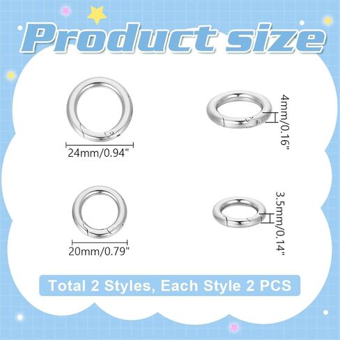 UNICRAFTALE 4 Pcs 2 Sizes Spring Gate Rings Stainless Steel O Rings 12mm/16mm Spring Clasp Connector Round Keyring Buckle Metal Trigger Rings Carabiner Clip Snap for Keychain Bag Purse Handbag Strap in Saudi Arabia