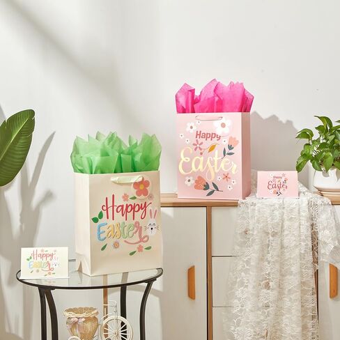 Bobobag 2 Pack 13" Large Easter Gift Bag with Tissue Paper and Handles and Greeting Card,Easter Egg Hunt Bags for Gift Wrapping,Easter Parties in Saudi Arabia