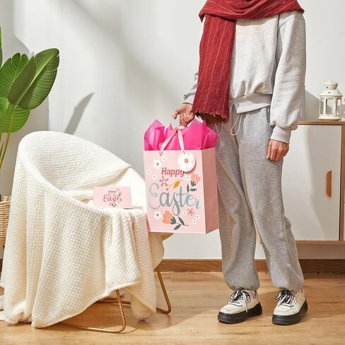 Bobobag 2 Pack 13" Large Easter Gift Bag with Tissue Paper and Handles and Greeting Card,Easter Egg Hunt Bags for Gift Wrapping,Easter Parties in Saudi Arabia