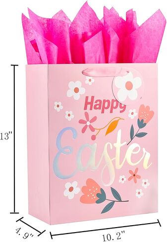 Bobobag 2 Pack 13" Large Easter Gift Bag with Tissue Paper and Handles and Greeting Card,Easter Egg Hunt Bags for Gift Wrapping,Easter Parties in Saudi Arabia