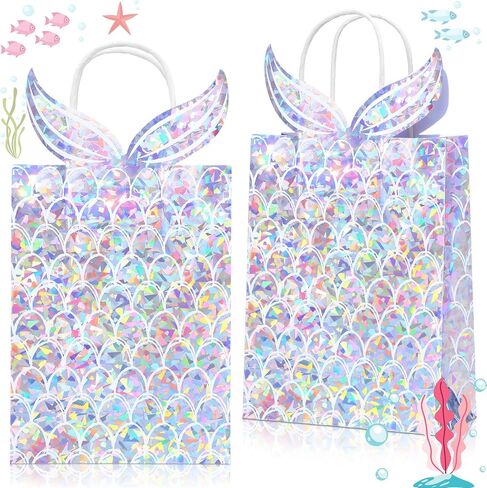 Watersay 24 PCS Holographic Mermaid Gift Fags Iridescent Mermaid Party Taffor in Saudi Arabia