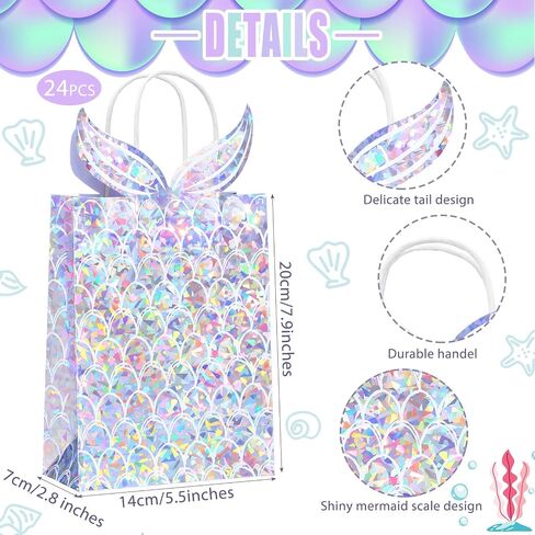 Watersay 24 PCS Holographic Mermaid Gift Fags Iridescent Mermaid Party Taffor in Kuwait