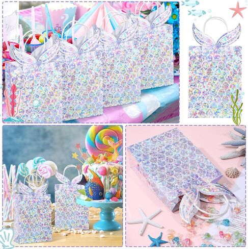 Watersay 24 PCS Holographic Mermaid Gift Fags Iridescent Mermaid Party Taffor in Kuwait