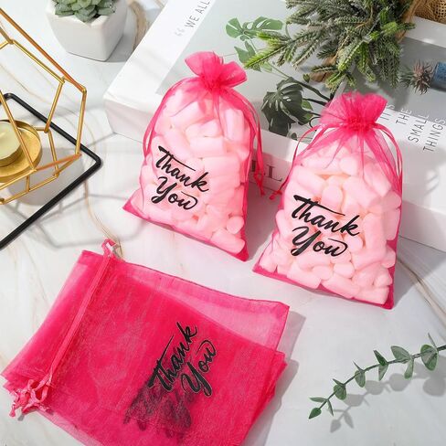 JarThenaAMCS 100 Pcs Thank You Organza Bags Drawstring Golden Leaves Jewelry Gift Bags White Candy Goodies Treat Bags Mesh Bags for Wedding Baby Shower Birthday Party Favor,4 x 6 Inch in Saudi Arabia