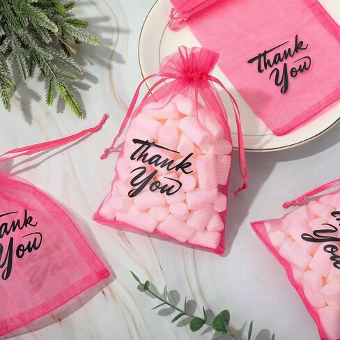 JarThenaAMCS 100 Pcs Thank You Organza Bags Drawstring Golden Leaves Jewelry Gift Bags White Candy Goodies Treat Bags Mesh Bags for Wedding Baby Shower Birthday Party Favor,4 x 6 Inch in Saudi Arabia