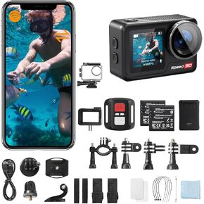 Action Camera Speed 50 4K60FPS WiFi with 2" Touch Screen EIS 5X Zoom Remote Control,Bare Machine Waterproof 33FT with Waterproof Case 131FT, 2x1550mAh Battery, Vlog Camera - Carbon Black