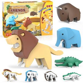 Magnetic Animal Building Blocks, STEM 3D Puzzle Sensory Toys for Kids Boys & Girls, Educational Magnetic Building Toys Lion, Elephant, Crocodile, Gnu, Perfect Birthday & Christmas Toy Gift for Ages 3+