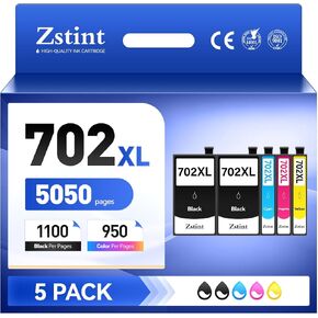 Remanufactured Ink Cartridges Replacement for 702XL T702 Ink Cartridges High Capacity Combo (5 Pack) T702XL 702 to use with WF-3720 WF-3730 WF-3733 Printer (2Black 1Cyan 1Magenta 1Yellow)