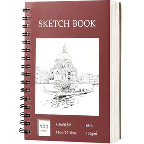Sketch Book 5.5" x 8.5" - Spiral Sketchbook, 1-Pack 100 Sheets (100gsm/68lb), Drawing Pad Paper Painting Sketch Pad for Travel Kids Students Adults Beginner - Cherry