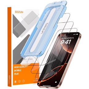 Screen Protector for iPhone 15/iPhone 16, 9H Full-Coverage Screen Armor, 3-Pack HD Tempered Glass, Auto-Calibration Kit, Zero Bubble, Case-Friendly