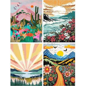 Benjenes 5d Diamond Painting Kits Art للبالغين مجموعات فنون الماس الماسي مجموعات فنون الجوهرة بواسطة مجموعات الأرقام للبالغين المبتدئين ديكور الجدار المنزلي 11.8x15.7 (4 حزمة المناظر الطبيعية الملخص)
