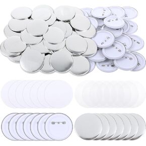 200 Sets Button Maker Supplies 58mm/2.28 inch Button Parts for Button Maker Machine Blank Button Pins with Metal Cover, Plastic Button Back Pin Cover, Film&Blank Paper