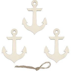 شكل مرساة معلق الخشب غير المكتمل مع أوصين زخرفة حرفة ديي ديكور 7.9 "3pack
