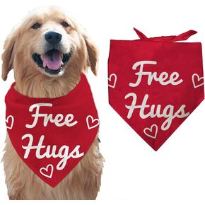 arricraft 1 Pc Pet Dog Bandana, 30.7x14.9inch(78x38cm) Free Hugs Words Hearts Paw Print Triangle Pet's Bandana Adjustable Comfortable Pet Bibs Washable Cotton Scarf Kerchief for Dog Large Pet Red