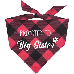 Promoted to Big Sister Dog Bandana, Pregnancy Announcement Dog Bandana, Pregnancy Reveal Photo Prop, Plaid Pet Scarf Bibs Accessories for Dog Lovers Mom